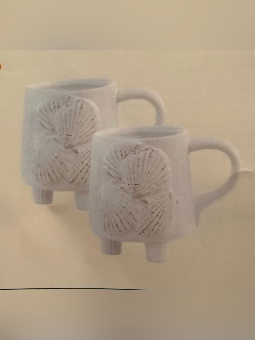 White Ceramic Seashell Accent Mugs (2pcs) - Home Dining - NIB